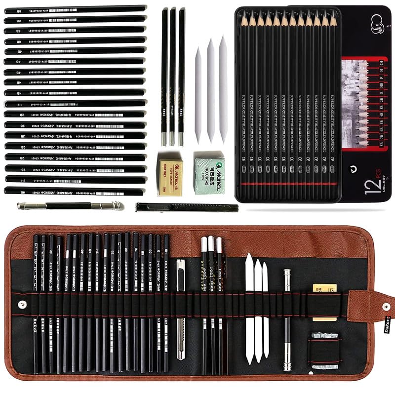 DaKos 41 pcs. Professional Sketching Set for Artists, Drawing Tool Kit for Beginners, Complete Sketching Pencil Set for Kids with Easy Carry Canvas Rolling Pouch & Storage Box - Image 1