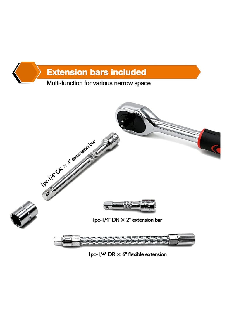 46 Pcs Drive Socket Ratchet Wrench Set with Bit Socket Metric and Extension Bar for Auto Repairing Automobile Motorcycle Hardware Tool Combination Suit Household with Storage Case - Image 5