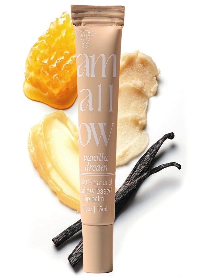 Amallow All Natural Tallow Lip Balm Squeezable Tube - Grass Fed/Finished Beef Tallow + Organic Beeswax & Vanilla Essential Oil .5 OZ (Vanilla Dream) - Image 1