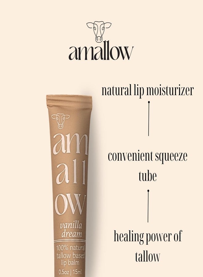 Amallow All Natural Tallow Lip Balm Squeezable Tube - Grass Fed/Finished Beef Tallow + Organic Beeswax & Vanilla Essential Oil .5 OZ (Vanilla Dream) - Image 2