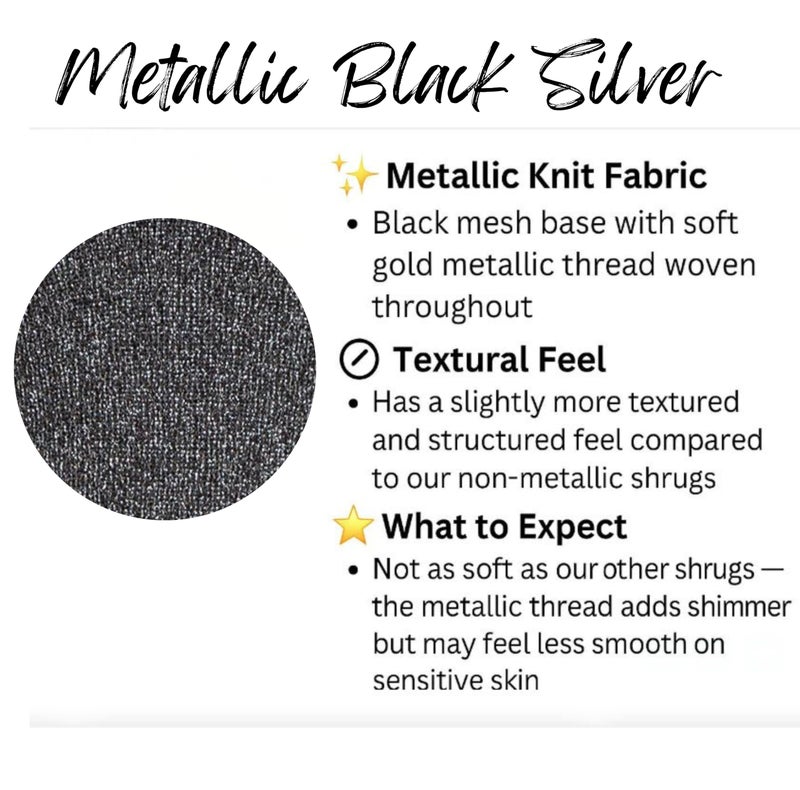 Back From Bali Womens Sheer Shrug Dressy Poncho Top Metallic Black Silver Lightweight Mesh Knit Sweater Dolman Sleeves - Image 4