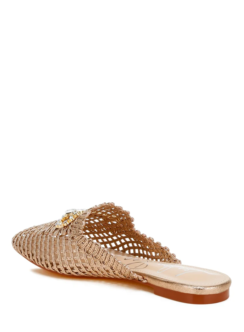 London Rag Metallic Woven Diamante Mules in Rose Gold