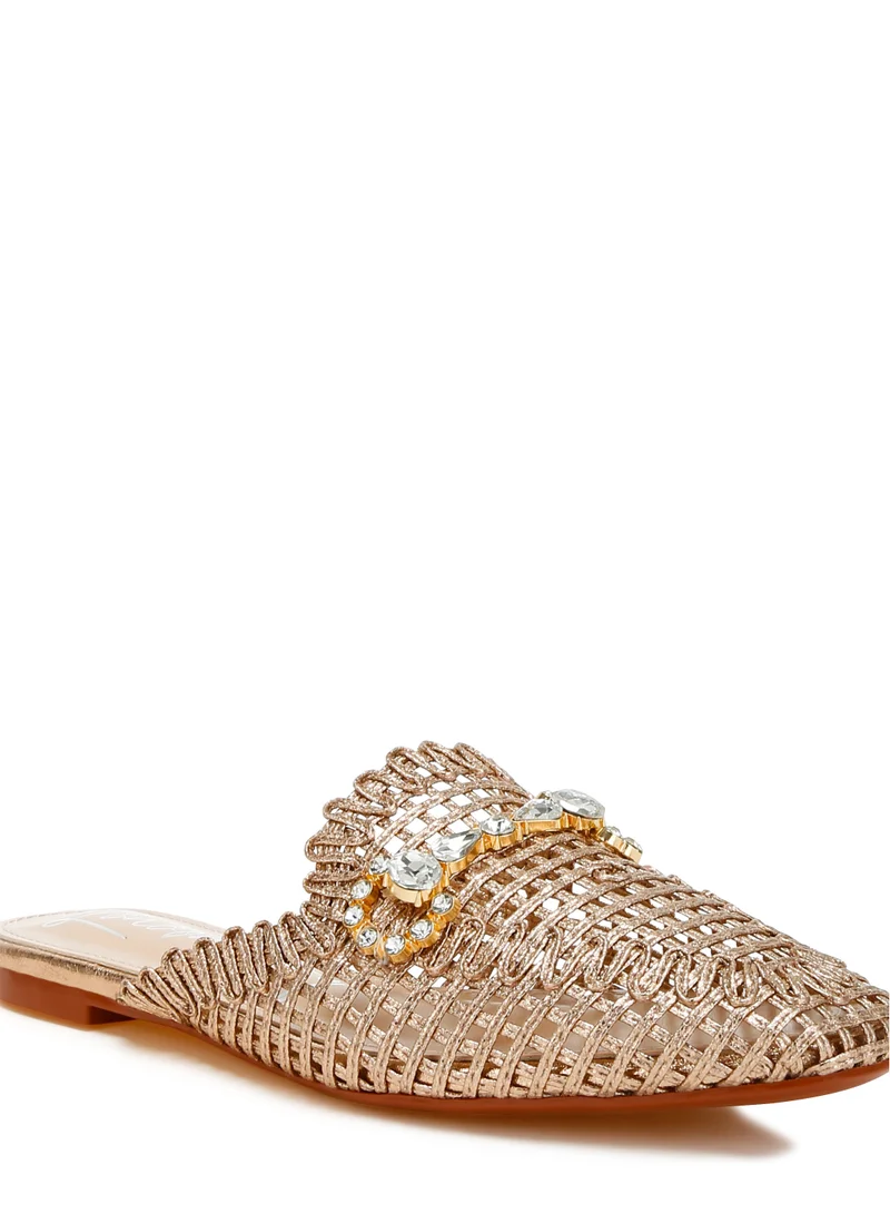 London Rag Metallic Woven Diamante Mules in Rose Gold