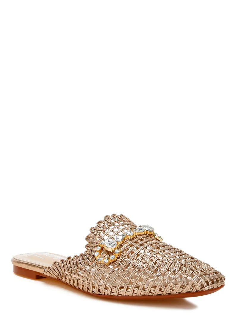 London Rag Metallic Woven Diamante Mules in Rose Gold