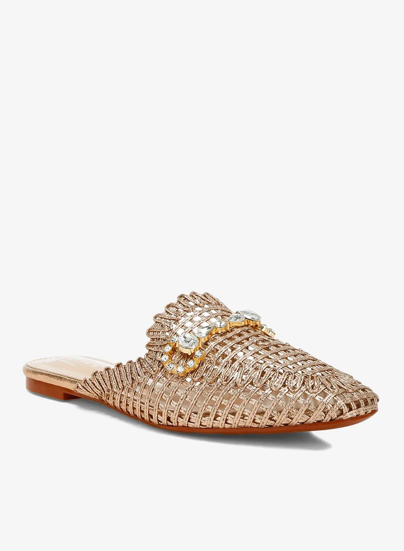 لندن راج حذاء ميولز منسوج معدني مرصع بالماس باللون الذهبي الوردي