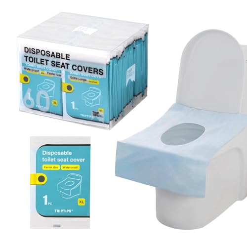 TRIPTIPS Toilet Seat Covers Disposable Travel Pack 60 count｜Faster use-Sticker free｜Waterproof｜XL Disposable Toilet Seat Cover for Adults and Kids, Individually for Public Restroom/Airplane (60pcs) - Image 1