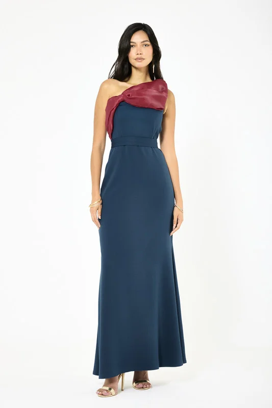 Iyra Contrast Drape Shoulder Gown