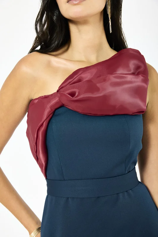 Iyra  Contrast Drape Shoulder Gown for Women | Best Price UAE