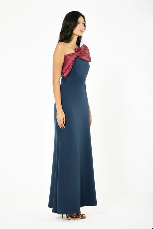 Iyra  Contrast Drape Shoulder Gown for Women | Best Price UAE
