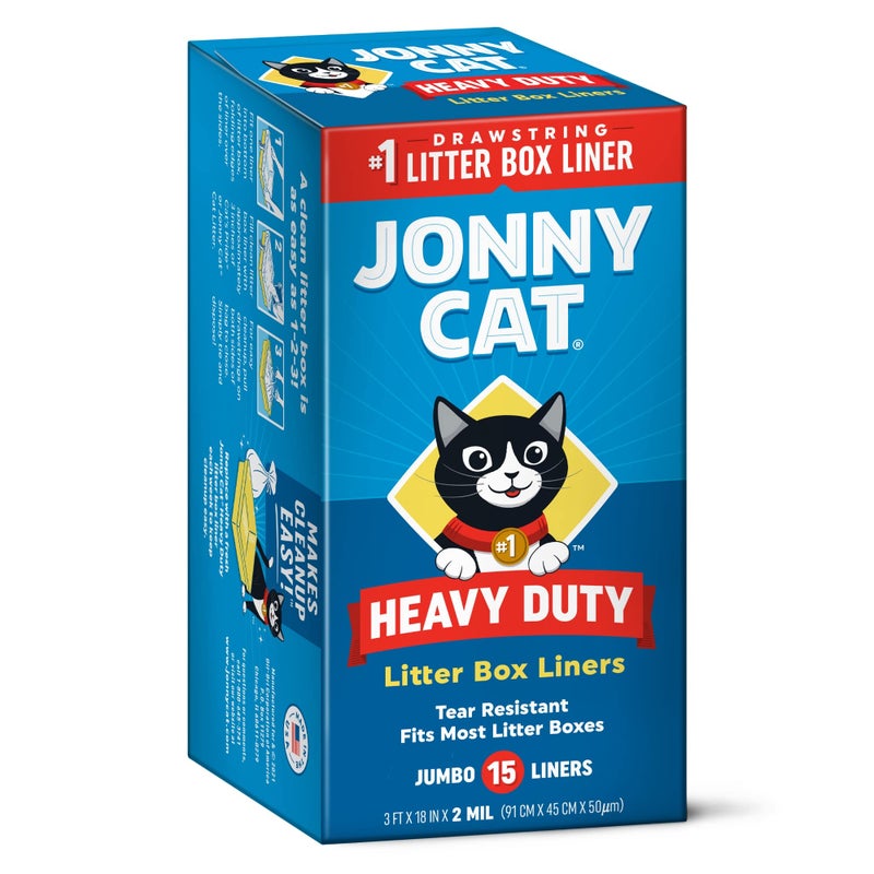 Jonny Cat Litter Box Liners: Heavy Duty - Tear & Leak Resistant - Drawstring Close - Jumbo, 15 Count - Image 1