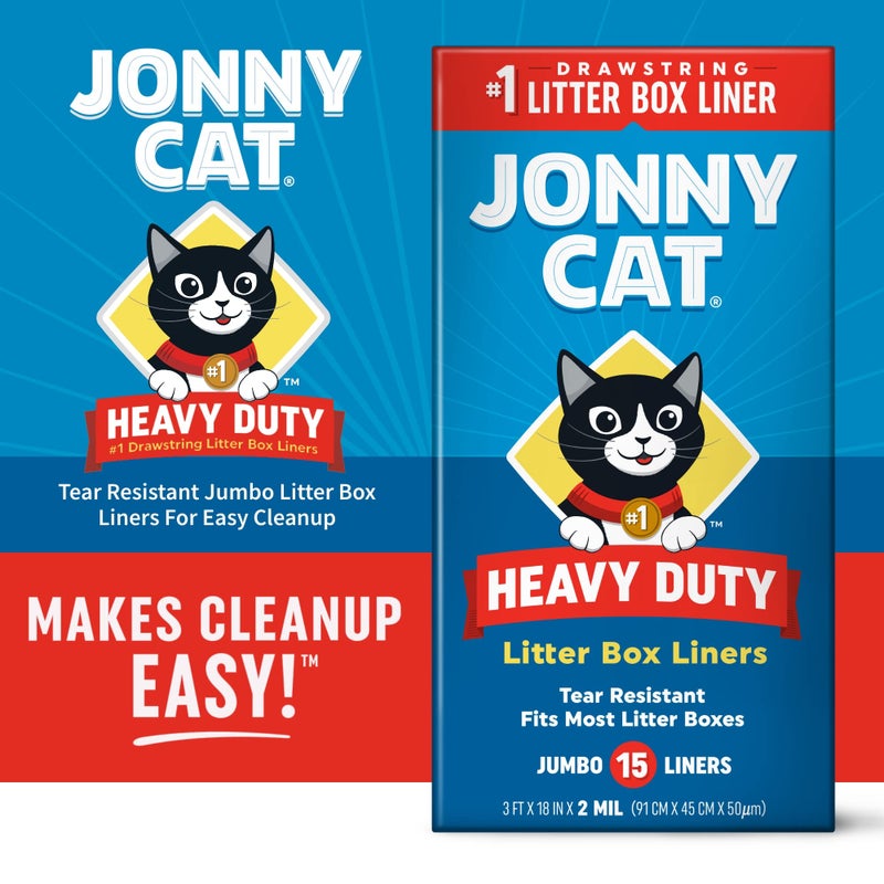 Jonny Cat Litter Box Liners: Heavy Duty - Tear & Leak Resistant - Drawstring Close - Jumbo, 15 Count - Image 2