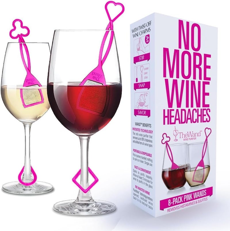 PureWine To Your Health PureWine Pink Wand Filters Histamines and Sulfites  May Reduce and Alleviate Wine Allergies  Sensitivities  Purifier Aerates Wine Restore Taste  Purity  Includes Wine Glass Charm Accessory