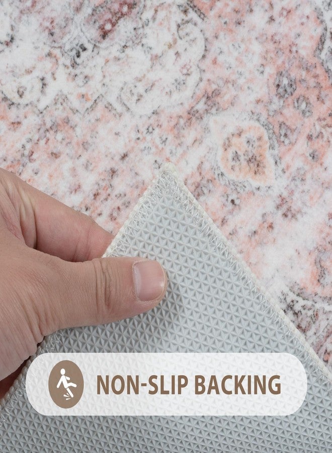 Uphome Boho Bathroom Rugs, Distressed Farmhouse Blush Pink Bath Mat, Comfy Velvet Small Bath Rugs Non Slip Washable, Vintage Oriental Toilet Rug for Sink Shower Vanity, 18x26 inch - Image 3