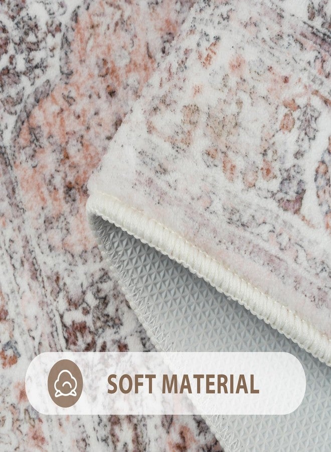 Uphome Boho Bathroom Rugs, Distressed Farmhouse Blush Pink Bath Mat, Comfy Velvet Small Bath Rugs Non Slip Washable, Vintage Oriental Toilet Rug for Sink Shower Vanity, 18x26 inch - Image 2