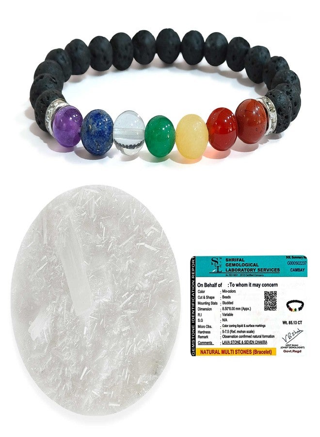 SOLAVA 7 Chakra Lava Bracelet Original Certified with Selenite Plate | Seven Chakra Healing Crystal & Lava Stone Bracelet for Men & Women | Energy Balancing & Cleansing - Image 1