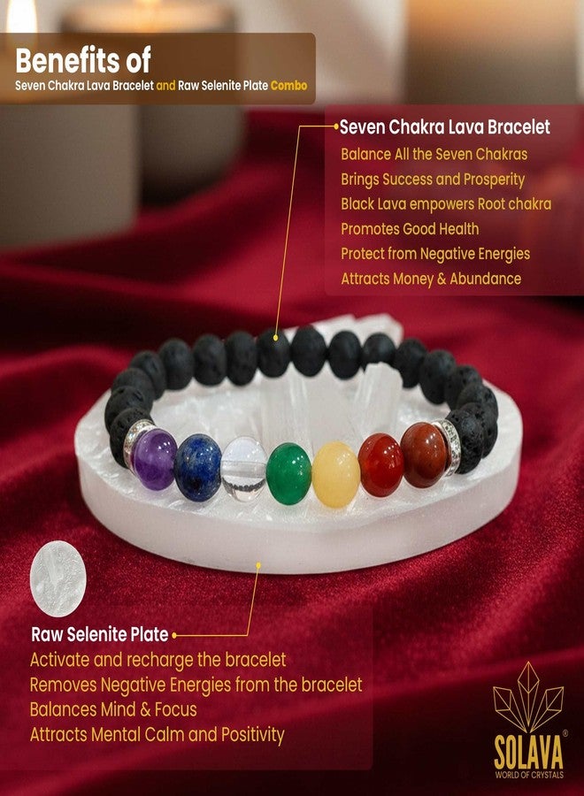 SOLAVA 7 Chakra Lava Bracelet Original Certified with Selenite Plate | Seven Chakra Healing Crystal & Lava Stone Bracelet for Men & Women | Energy Balancing & Cleansing - Image 3