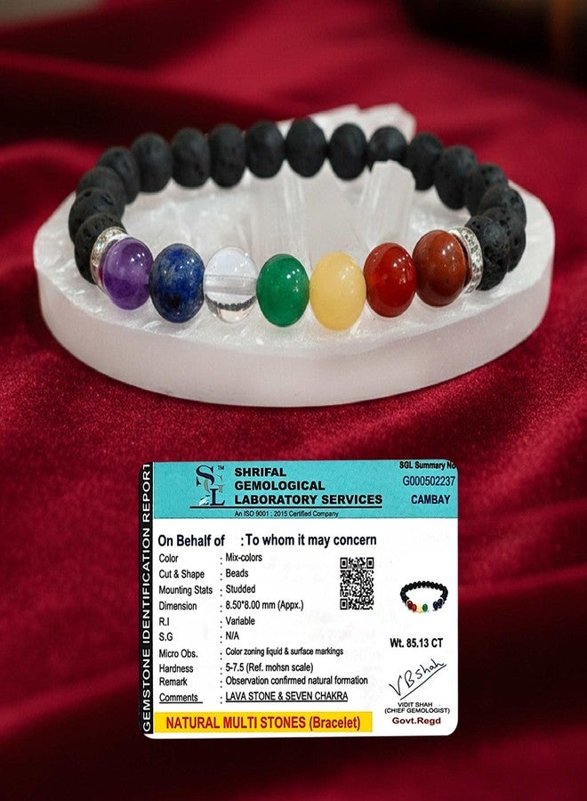 SOLAVA 7 Chakra Lava Bracelet Original Certified with Selenite Plate | Seven Chakra Healing Crystal & Lava Stone Bracelet for Men & Women | Energy Balancing & Cleansing - Image 2