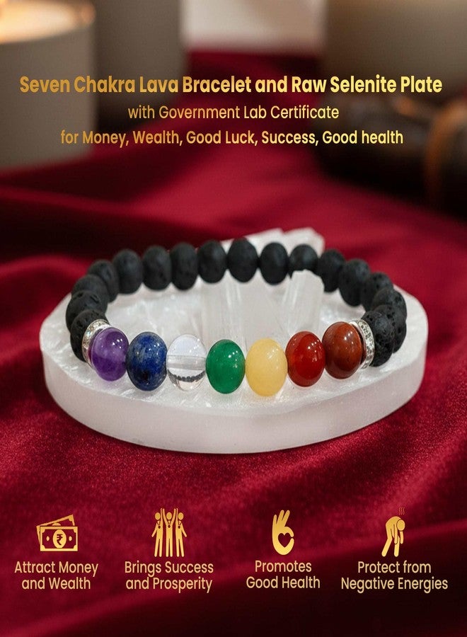 SOLAVA 7 Chakra Lava Bracelet Original Certified with Selenite Plate | Seven Chakra Healing Crystal & Lava Stone Bracelet for Men & Women | Energy Balancing & Cleansing - Image 4