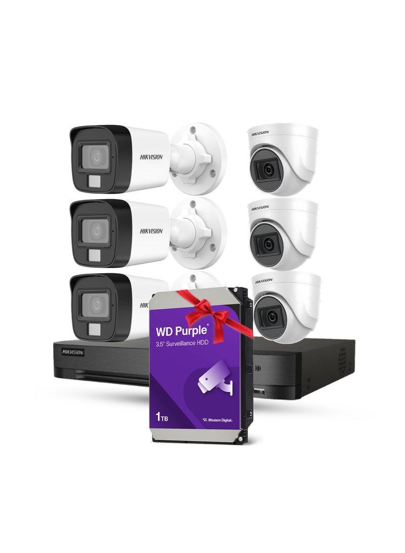 HIKVISION 5MP Camera Full Surveillance System | 3 Indoor + 3 Outdoor Cameras + 8-Channel DVR + 1TB WD Purple HDD + RG59 Cable - Image 1