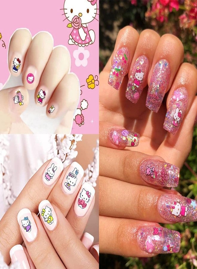 YKLWNN 6 Sheets Cute Nail Art Stickers Decals Self Adhesive Nail Art Supplies Kawaii Nail Decals Cute Cat Nail Designs Charms Cartoon Nail Stickers for Women Girls DIY Manicure Decorations - Image 2