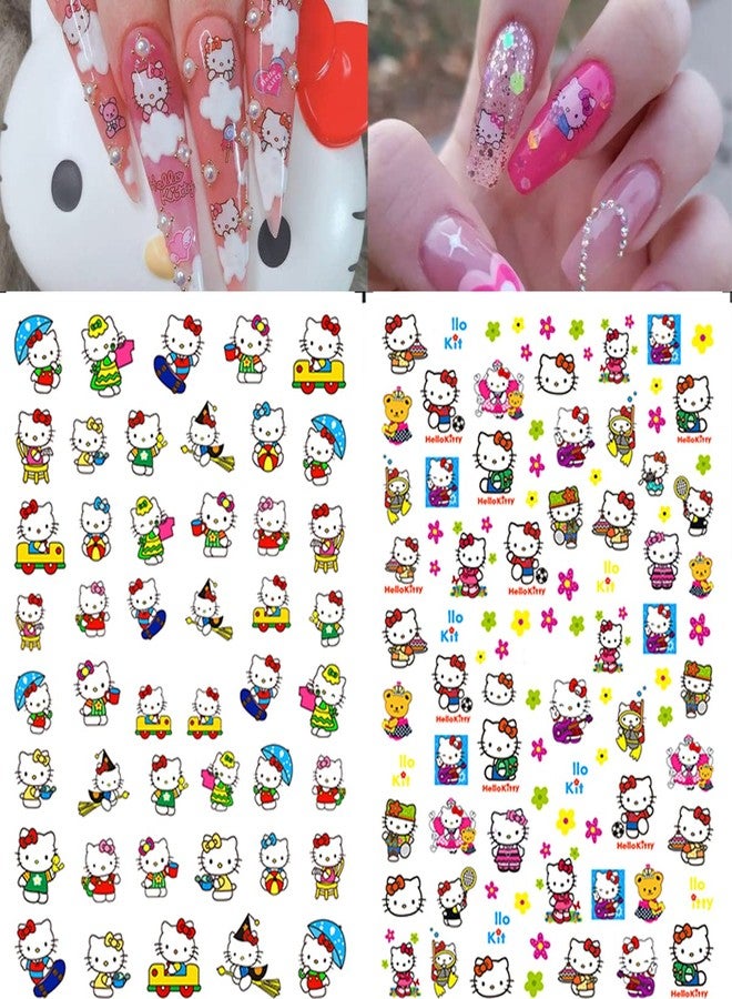 YKLWNN 6 Sheets Cute Nail Art Stickers Decals Self Adhesive Nail Art Supplies Kawaii Nail Decals Cute Cat Nail Designs Charms Cartoon Nail Stickers for Women Girls DIY Manicure Decorations - Image 3