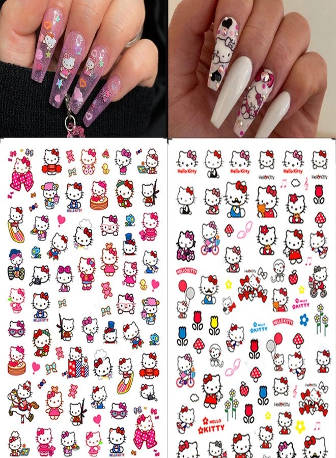 YKLWNN 6 Sheets Cute Nail Art Stickers Decals Self Adhesive Nail Art Supplies Kawaii Nail Decals Cute Cat Nail Designs Charms Cartoon Nail Stickers for Women Girls DIY Manicure Decorations - Image 4