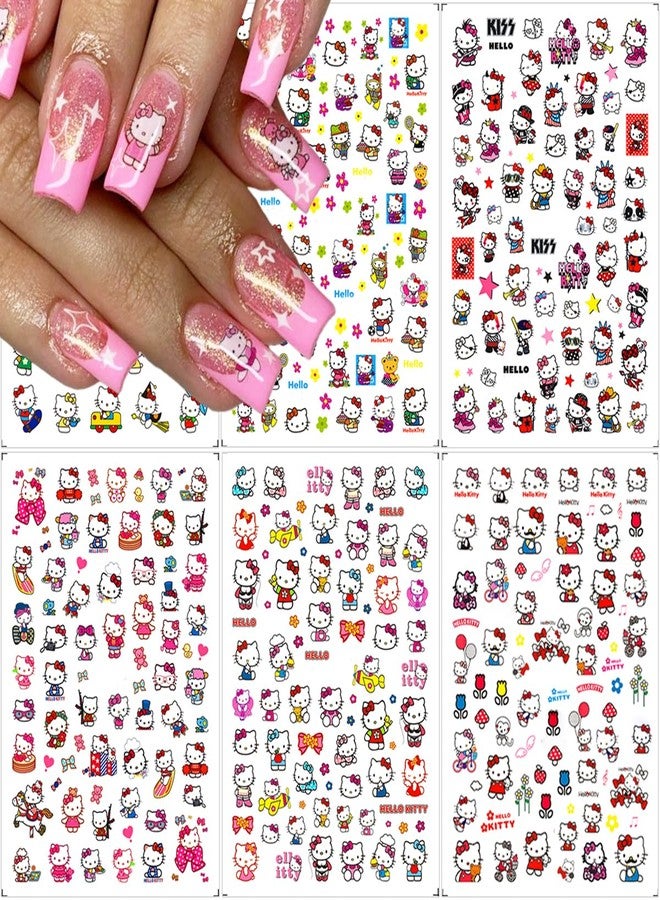 YKLWNN 6 Sheets Cute Nail Art Stickers Decals Self Adhesive Nail Art Supplies Kawaii Nail Decals Cute Cat Nail Designs Charms Cartoon Nail Stickers for Women Girls DIY Manicure Decorations - Image 1