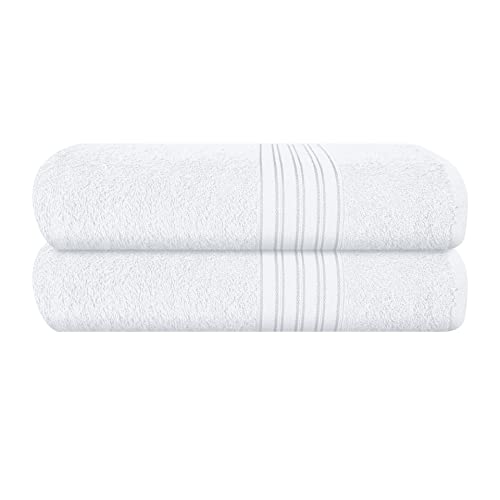 BOUTIQUO 100% Cotton 2 Pack Bath Towel Set 28x55 inches, Eco-Friendly Large Bath Towels, Compact Quickdry Lightweight Soft & Highly Absorbent Bath Towel,Ideal for Everyday Gym Travel Camp Pool - White - Image 1
