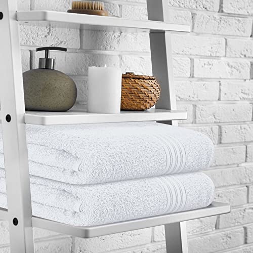 BOUTIQUO 100% Cotton 2 Pack Bath Towel Set 28x55 inches, Eco-Friendly Large Bath Towels, Compact Quickdry Lightweight Soft & Highly Absorbent Bath Towel,Ideal for Everyday Gym Travel Camp Pool - White - Image 3