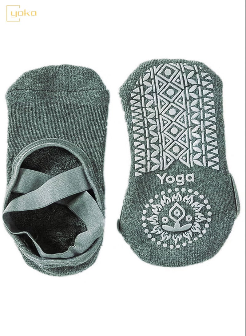 يوكا 4 أزواج من جوارب البيلاتيس للنساء، جوارب رياضية لليوجا غير قابلة للانزلاق لمستشفى باري الباليه حافي القدمين - Image 2
