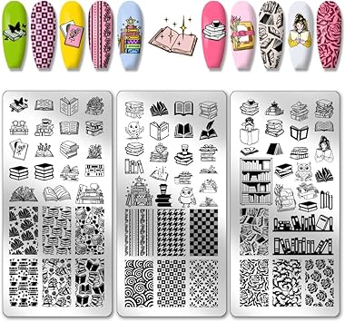 PH PandaHall 3 قطع لوحة طباعة أظافر قراءة كتاب موضوع عشاق الكتب قوالب فن الأظافر صور الأظافر بومة زهرة قوالب فن الأظافر للنساء تخرج مدرسة DIY طباعة 12x6 سم - Image 1