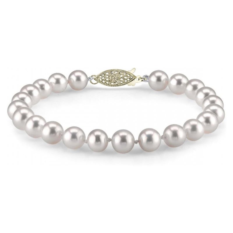 The Pearl Source White Freshwater Pearl Bracelet for Women - Cultured Pearl Bracelet in 14k Gold Plated Sterling Silver Clasp with Genuine Cultured Pearls, 7.5" - Image 1