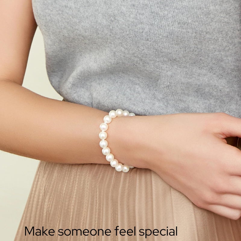 The Pearl Source White Freshwater Pearl Bracelet for Women - Cultured Pearl Bracelet in 14k Gold Plated Sterling Silver Clasp with Genuine Cultured Pearls, 7.5" - Image 3