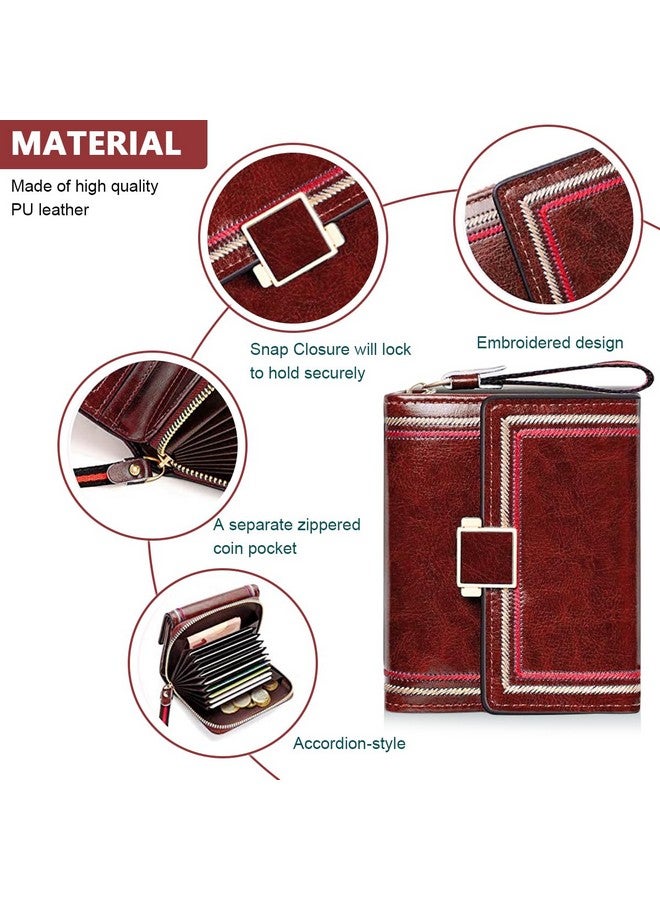 PALAY® Women Purse PU Leather Wallet Card Bag for Women RFID Card Bag Vintage Burgundy Red Women Wallet Clutch Bag Gift for Women - Image 3