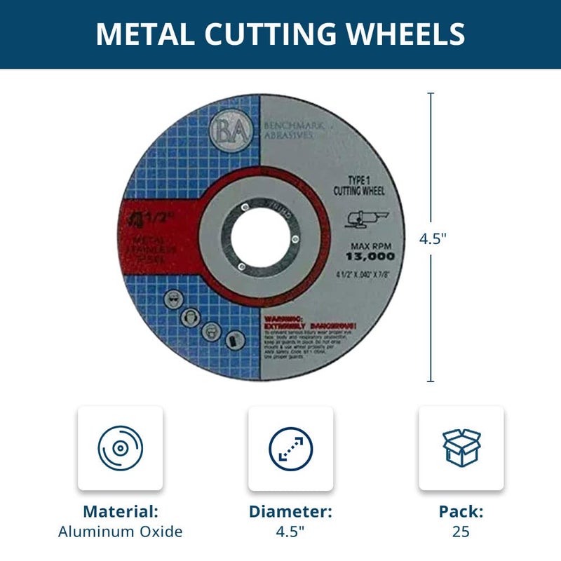 Benchmark Abrasives Grinder Cut Off Wheels 4 1/2 Inch Aluminum Oxide Thin Type 1 Angle Grinder Cutting Disc for Metal & Stainless Steel - .040" Thick 7/8" Arbor, Fast Grinder Cutting Wheel - 25 Pack - Image 5
