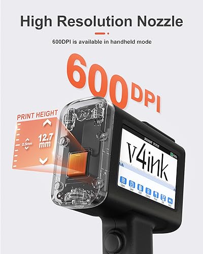 v4ink BENTSAI Handheld Inkjet Printer BT-HH6105B2 Portable TIJ Handheld Printer with 12.7mm Print Height for Batch Number Date Logo QR Code Barcode Picture Printing on Any Surfaces - Image 3