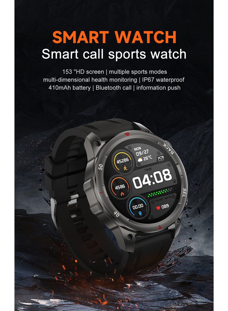 RollsTimi  Smart Call Sports Watch ‌153" HD Screen Multi - Dimensional Health Monitoring IP67 Waterproof 410mAh Battery(Black) - Image 2