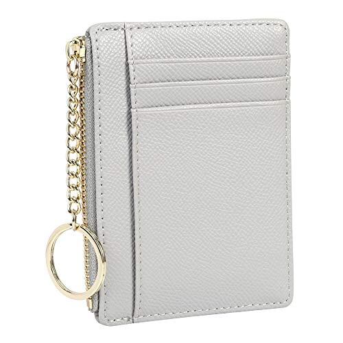 Cynure Women's 8 Cards Slim Minimalist Card Holder Coin Changes Purse Keychain Front Pocket Wallet, grey - Image 3