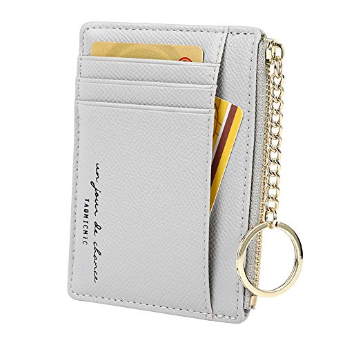 Cynure Women's 8 Cards Slim Minimalist Card Holder Coin Changes Purse Keychain Front Pocket Wallet, grey - Image 1