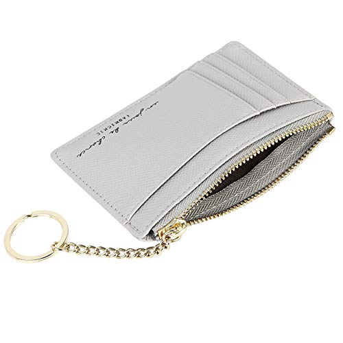 Cynure Women's 8 Cards Slim Minimalist Card Holder Coin Changes Purse Keychain Front Pocket Wallet, grey - Image 4
