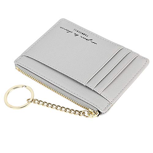 Cynure Women's 8 Cards Slim Minimalist Card Holder Coin Changes Purse Keychain Front Pocket Wallet, grey - Image 5