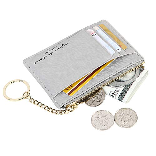 Cynure Women's 8 Cards Slim Minimalist Card Holder Coin Changes Purse Keychain Front Pocket Wallet, grey - Image 2