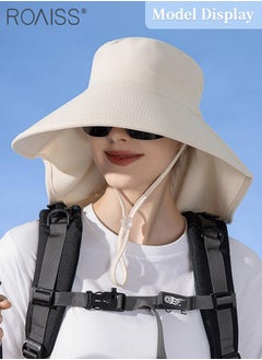 roaiss Large Brim Sun Hat with Shawl for Women with Ponytail Hole   Summer Sun Beach UV Protection Breathable Quick-drying Fisherman Cimbing Cap Outdoor Accessory  - Image 2