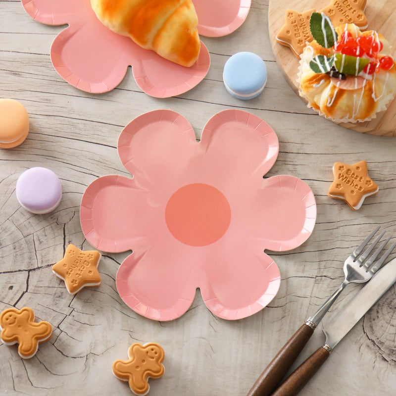 GGBOY 40PCS Daisy Plates Flower Paper Plates  8"" Pink Daisy Paper Plates Flower Plates Disposable  Groovy Plates Spring Daisy Party Paper Plates Cute Flower Shaped Paper Plates Daisy Party Supplies - Image 5