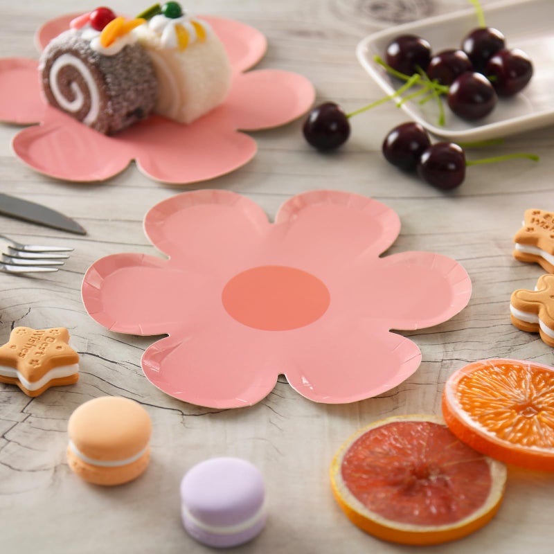 GGBOY 40PCS Daisy Plates Flower Paper Plates  8"" Pink Daisy Paper Plates Flower Plates Disposable  Groovy Plates Spring Daisy Party Paper Plates Cute Flower Shaped Paper Plates Daisy Party Supplies - Image 3