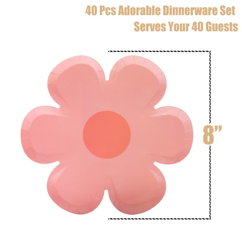 GGBOY 40PCS Daisy Plates Flower Paper Plates  8"" Pink Daisy Paper Plates Flower Plates Disposable  Groovy Plates Spring Daisy Party Paper Plates Cute Flower Shaped Paper Plates Daisy Party Supplies - Image 4