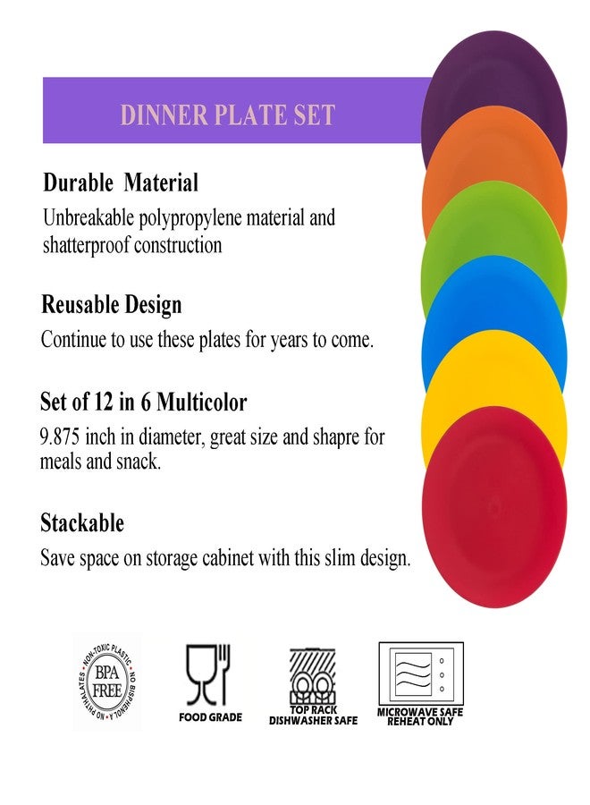 KOXIN-KARLU 10-inch Dinner Plates, Reusable Plastic Plates for Picnic, Set of 12 Multicolor - Image 3