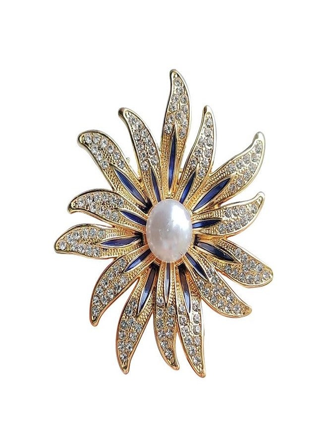 RLHRNDE Dainty Flower Brooch Pin for Women Sun Flower Rhinestone Brooch Gold Tone Celestial Brooches Lapel Pins Trendy Banquet Party Jewelry Accessories Gift (Gold)