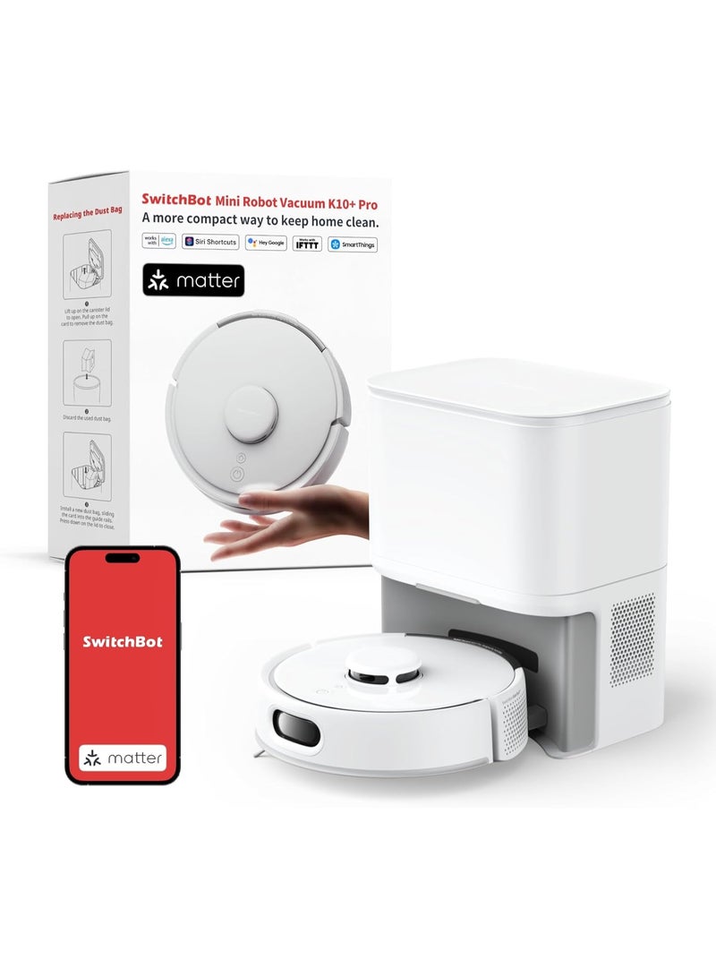 SwitchBot K10+ Pro Robot Vacuum Self Emptying for 90 Days Hands-Free, Super Quiet Mini Robotic Vacuum Cleaner with High Suction Power - Image 1