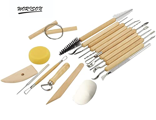 worison Professional Pottery Tools Kit For Clay Pottery Sculpting, Scarping, Cutting, Fine Detailing, Smoothening, Shaping And Trimming (Pack Of 19 Tools), Beige - Image 2